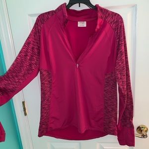 Pink Stretchy Athletic Quarter Zip Pull-Over